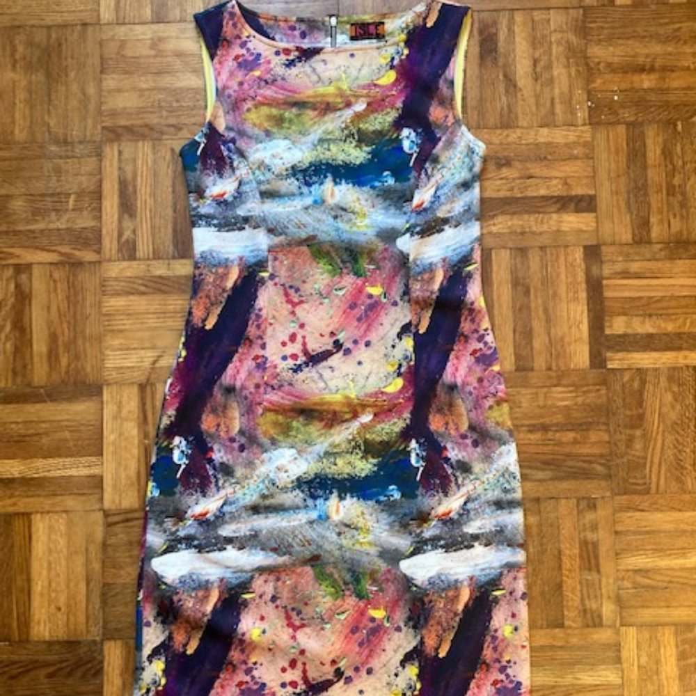 NWOT ISLE by Melis Mid Length Sleeveless Zip-Up Dress Small Multicolor Pattern
